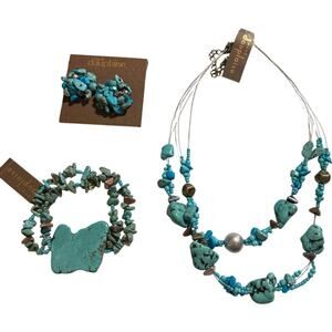 Carol Dauplaise Turquoise Beaded Jewelry Set, Necklace, Bracelet, Earrings, NWT